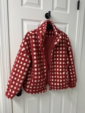 Women’s Gingham Shearling Jacket NWT